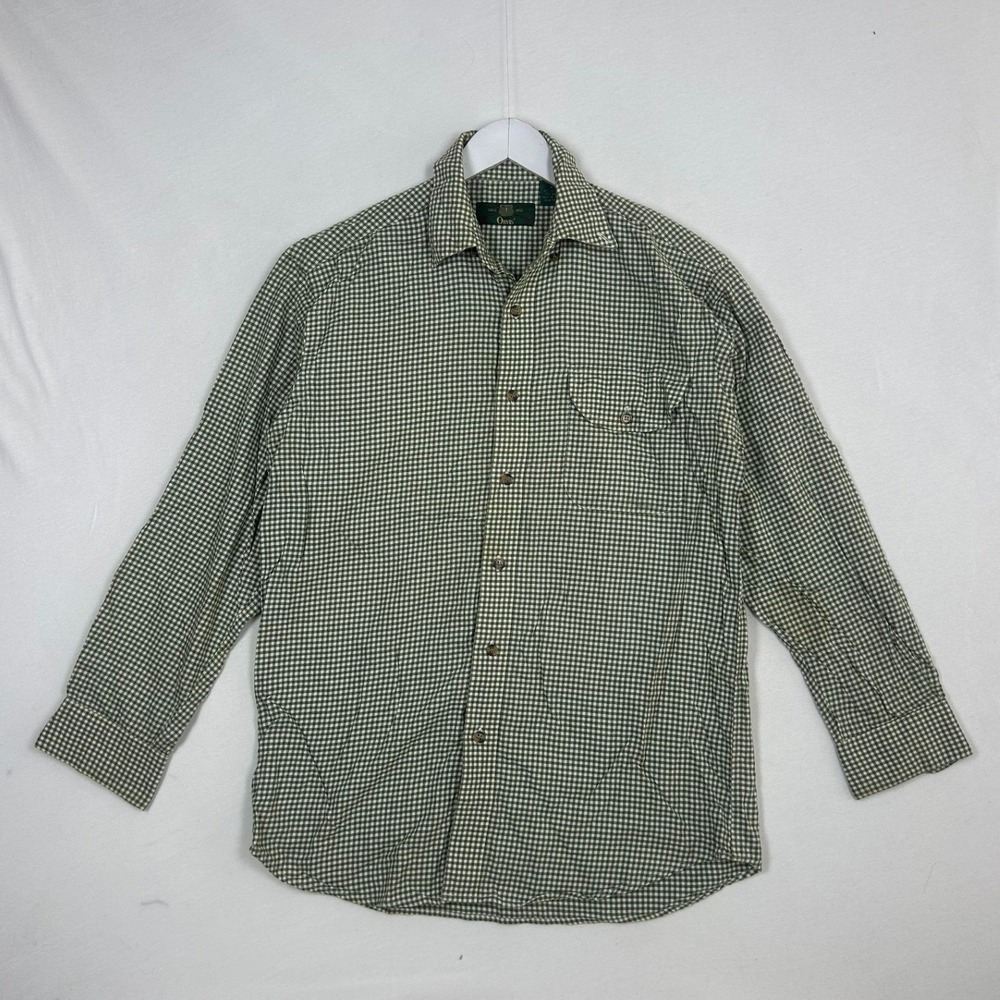 Orvis Long Sleeve Gingham Checked Button Down Shirt Green Utility Pocket Boxy